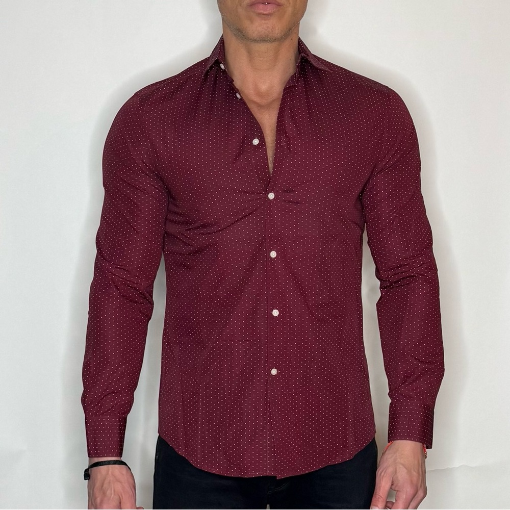 H&M Men's Polka Dot Burgundy Dress Shirt